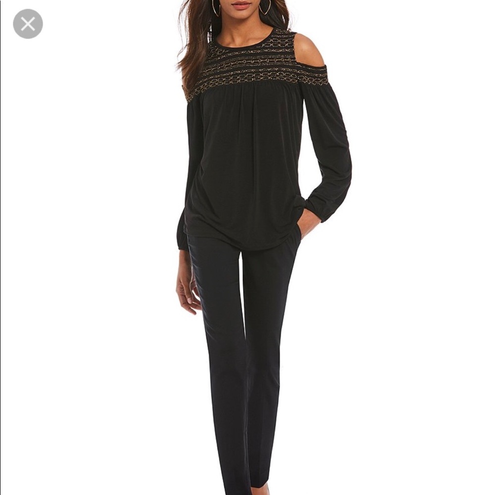 Michael Kors smocked yoke metallic top EUC